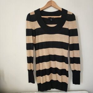 Y2K Vintage HM Black Gold Striped Tunic Top Long Sleeve Medium
